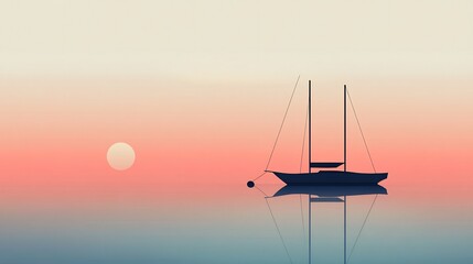 Simple graphic of a sailboat on a calm sea using just a few lines and a subtle gradient sky