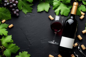 Wall Mural - It's a wine bottle next to a glass of wine and a bunch of grapes