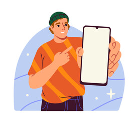 Poster - person showing blank smartphone. man with mobile phone at hand. advertising and marketing. empty cop