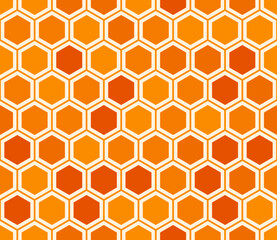Poster - Background with Hexagon Pattern. Simple hexagon pattern with inner solid cells. Orange color tones. Hexagonal cells. Seamless pattern. Tileable vector illustration.