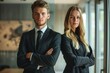 © Nognapas - Two bussiness partners man and woman over team background