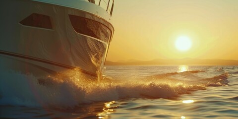 Wall Mural - Sport Yacht Sailing at Sunset Close Up View