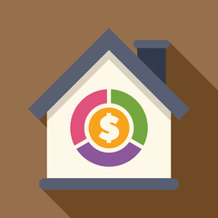 Sticker - House showing a pie chart with a dollar sign, representing the concept of house budget