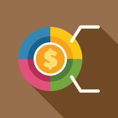 Poster - colorful pie chart is showing market share with a dollar sign increasing