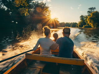 Beautiful day on the water, friends laughing and smiling, soaking up the warm sunshine.