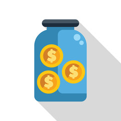 Poster - blue glass jar saving money finance icon in flat style isolated on white background