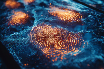 Fototapete - Fingerprint smudges on a tablet screen, indicating recent use and digital interaction. Concept of technology use and personal devices.