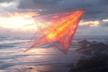 Sticker - A visual of a kite shape with diagonals drawn, illustrating properties and angle relationships within kites. Concept of kite geometry and diagonal intersections.