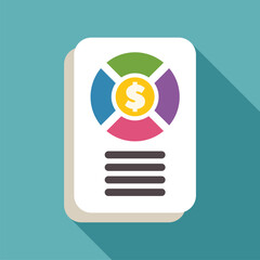 Poster - Colorful business report is showing a financial chart with a dollar sign and a data table, concept for business report and financial analysis