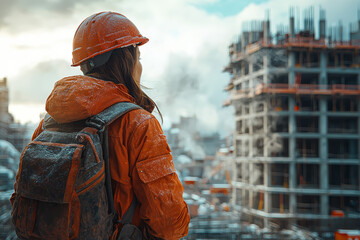Poster - a construction worker overseeing the building of a new bridge, showcasing infrastructure enhancement