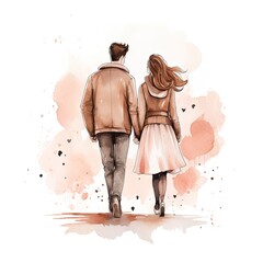 Hand drawn drawing of romantic couple white background