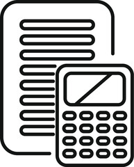 Poster - Accountant using calculator for calculating invoice icon, outline style