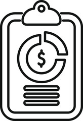 Poster - Line art icon of a clipboard showing financial report with pie chart and dollar sign, representing financial analysis and reporting