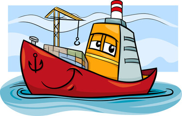 Wall Mural - container ship character cartoon illustration