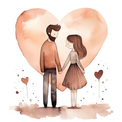 Wall Mural - Hand drawn drawing of romantic couple white background