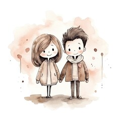 Hand drawn drawing of romantic couple white background