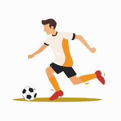 Sticker - A man in a white and orange shirt is running towards a soccer ball. He is wearing red shoes and black shorts