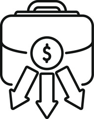 Sticker - This icon of a portfolio with three downward arrows represents the concept of investment losses