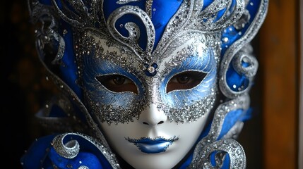 Blue and silver venetian carnival mask
