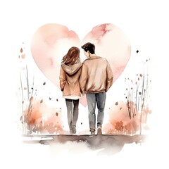 Wall Mural - Watercolor hand drawn trendy cartoon couple