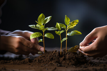 Wall Mural - A couple planting a tree together. Concept of growth and future dreams. Generative Ai.