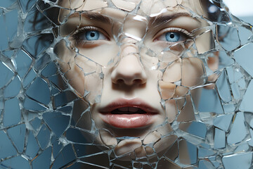 Wall Mural - a shattered mirror reflecting multiple perspectives. concept of fractured identity. generative ai.
