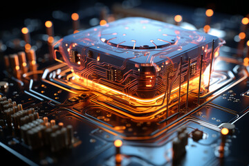 Aufkleber - a human brain connected to a circuit board. concept of artificial intelligence and human cognition. 