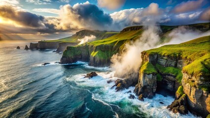 Wall Mural - 11. Mysterious mist lifts off the Irish Coast's rugged coastline.