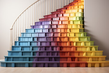 Wall Mural - A staircase with each step labeled as a different emotion. Concept of emotional journey. Generative Ai.