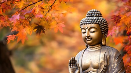 golden buddha statue in autumn