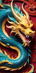 The image of a stunning fantasy dragon carvings