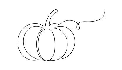 Aufkleber - Autumn pumpkin in one continuous line drawing. Halloween and Thanksgiving greeting card in simple linear style. Fall harvest in editable stroke. Doodle modern vector illustration