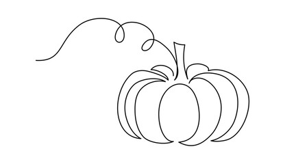 Fototapete - autumn pumpkin in one continuous line drawing. halloween and thanksgiving greeting card in simple li
