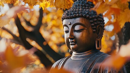 golden buddha statue in autumn