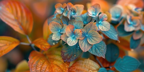 Poster - Autumn foliage of Hydrangea quercifolia Snow Queen Flemygea in vibrant colors