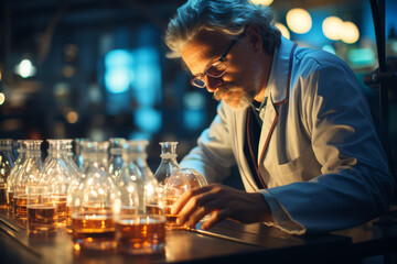 Poster - a scientist conducting experiments to uncover groundbreaking discoveries, driven by curiosity and th