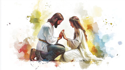 Wall Mural - Christian woman finds peace and strength in her faith as she hugs her fellow worshippers, prays earnestly, and reads Bible, deeply connecting with teachings Jesus Christ essence of Christianity.