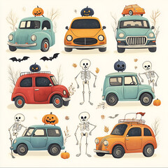 Wall Mural - Spooky Halloween Cars - Perfect for your autumn designs!