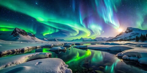 icy landscapes aglow with the radiant beauty of aurora borealis, where the vast expanse of frozen tu