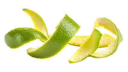 Green lime peel isolated on white background with lime twist and fruit zest
