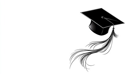 Elegant black graduation cap silhouette with a tassel, symbolizing academic achievement and celebration of success.