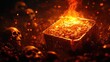 © Vodkaz - Mysterious treasure box glowing with fire, surrounded by eerie skulls, evoking themes of adventure and danger.