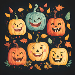 Wall Mural - Cute Smiling Pumpkins for Halloween - Perfect for Greeting Cards & Social Media