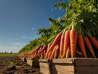 Wall Mural - Carrot field in the sunset