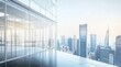 © 为轩 张 - Panoramic view of a modern office building with glass walls and contemporary architecture against a cityscape, featuring clear skies and soft lighting for a futuristic feel.