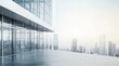 © 为轩 张 - Panoramic view of a modern office building with glass walls and contemporary architecture against a cityscape, featuring clear skies and soft lighting for a futuristic feel.