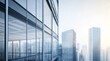 © 为轩 张 - Panoramic view of a modern office building with glass walls and contemporary architecture against a cityscape, featuring clear skies and soft lighting for a futuristic feel.