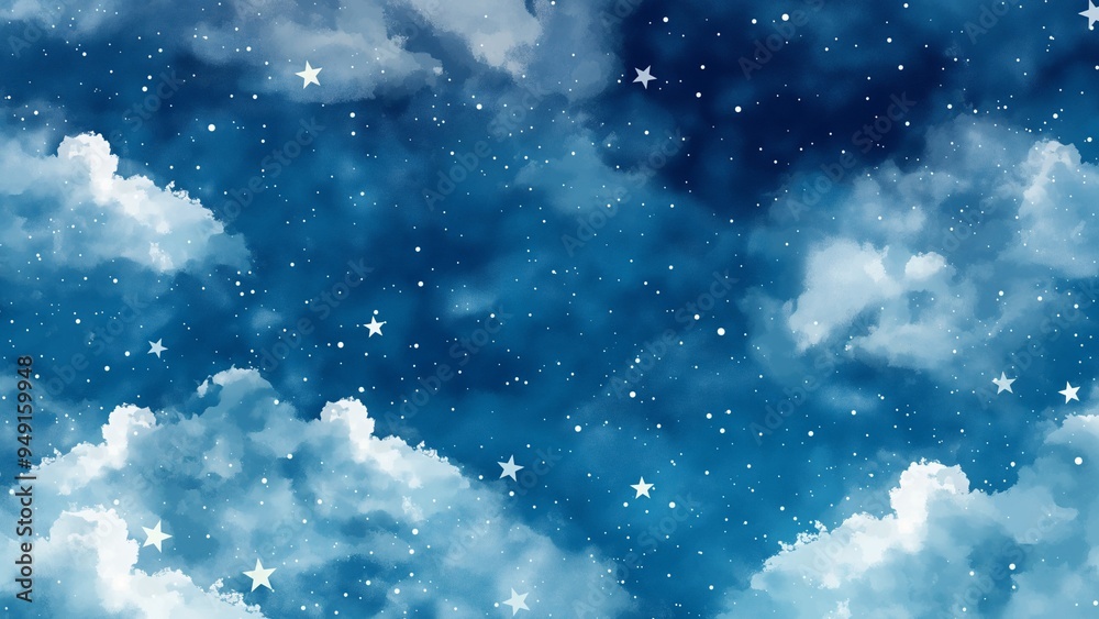 Watercolor painting texture background of night sky with clouds and ...