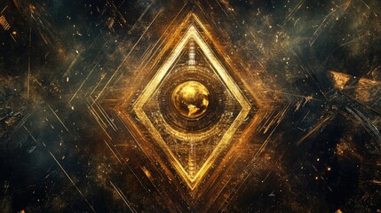 Fototapete - Abstract depiction of Illuminati symbols intertwined with technology, reflecting modern interpretations of ancient mysteries.