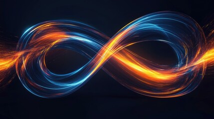 Poster - Infinity loop made from flowing light trails, against a dark background, representing the concept of infinite energy and motion.